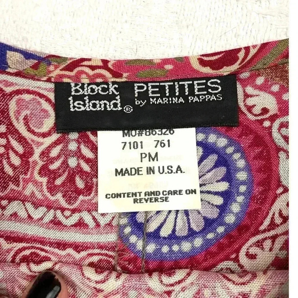 90's Black Island 2 PC Blouse Skirt Set Petite M Retro Pattern Elastic VTG - Picture 4 of 15